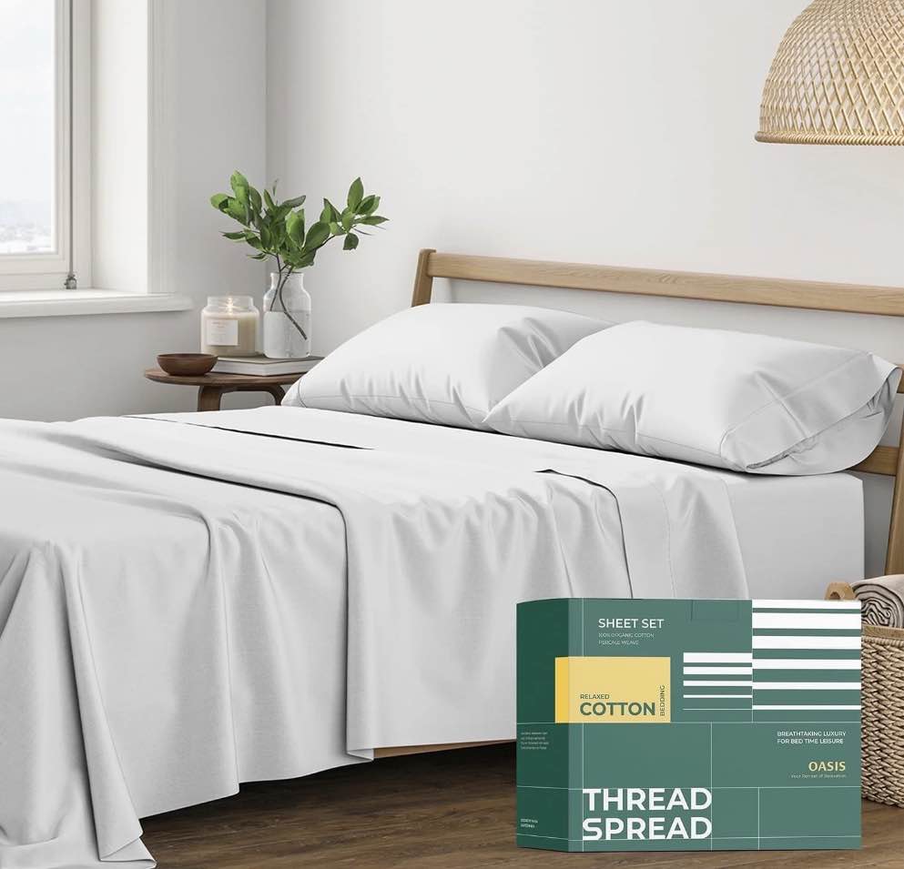 Thread Spread 100% Organic Cotton Sheets King Size - 4 PC Organic Cotton King Size Percale Weave Sheet Set, Soft, Cooling, Crisp & Breathable, 16" Deep Pocket Hotel Quality Bedding Set - Light Grey
