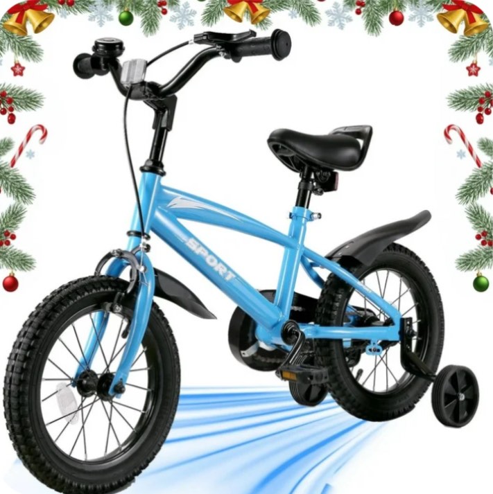 Naipo 14 Inch Kids Bike Girls and Boys Blue Bike with Removable Training Wheels