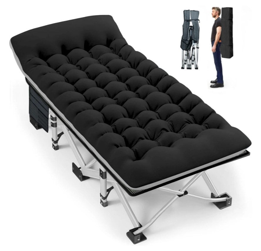 GVDV Folding Camping Cot with 2 Sided Comfort Mattress, 1200D Double Layer Oxford Folding Bed, Portable Sleeping Bed for Camp Office Nap Beach Travel