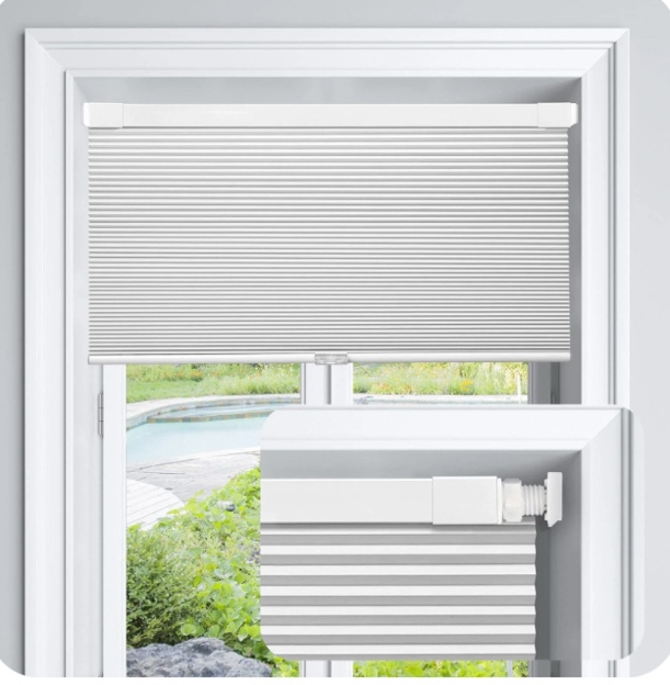 LazBlinds Cordless Cellular Shades, No Tools No Drill Blackout Honeycomb Shades Pleated Blinds for Windows, 35" W x 64" H , Silver White