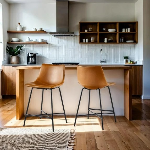 Walker Edison Urban Faux Leather Counter Stool, Set of 2, Whiskey Brown