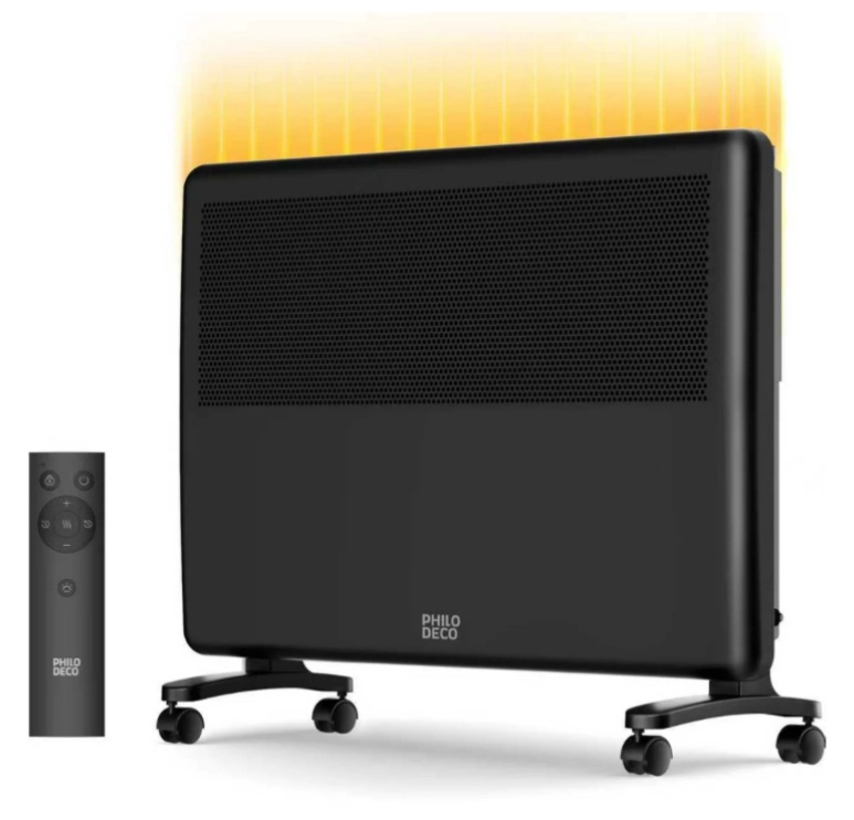 Philodeco Convection Panel Heater, 1500W Portable and Wall Mounted, Silent and Draught-Free with Intelligent Thermostat, 24 Timer, Remote Control, Child Lock