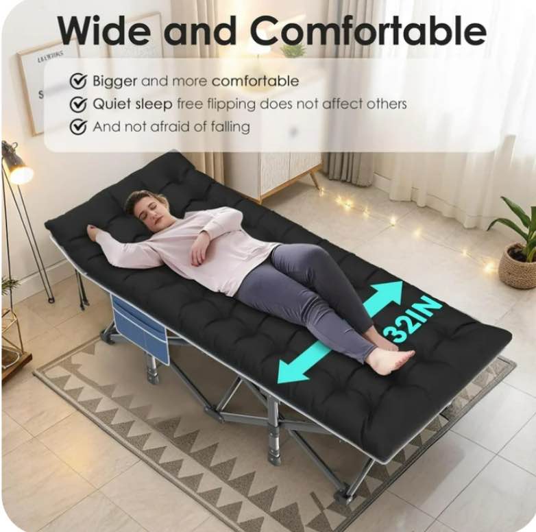 Dolemoduo Oversized Camping Cot,XXXL-83*32in Folding Camping Cot Bed for Adults Sleeping 1200D Double Layer Oxford Portable Folding Outdoor Cots for Camping-Black