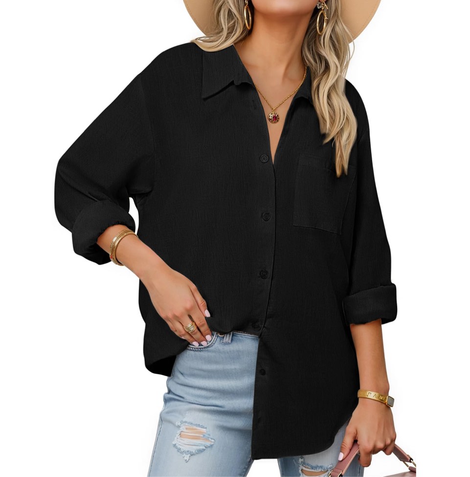 Fantaslook Womens Lrg Button Down Shirts Lapel Long Sleeve Blouses Business Work Shirt Dressy Casual Collared Tops