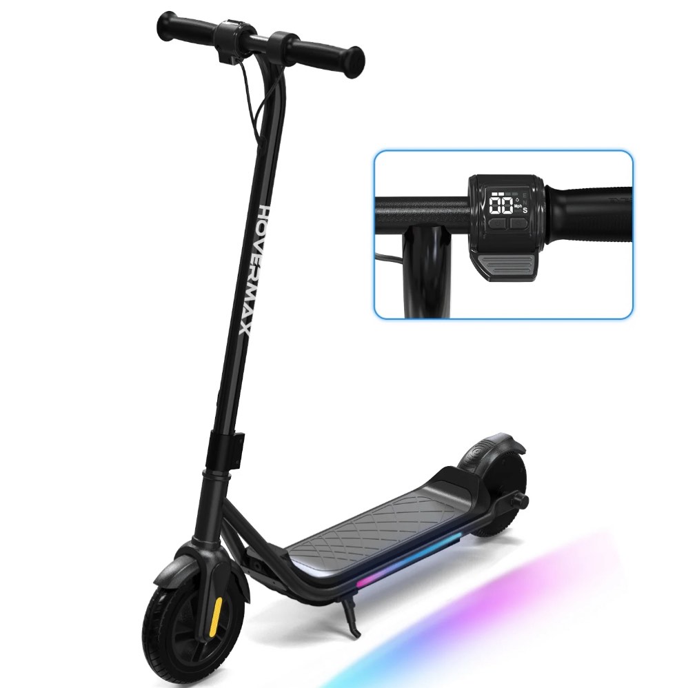HOVERMAX Kids Electric Scooter - Ages 6-12, 10mph, 9.3mi Range w/ 7-Color Lights & 7" Tires