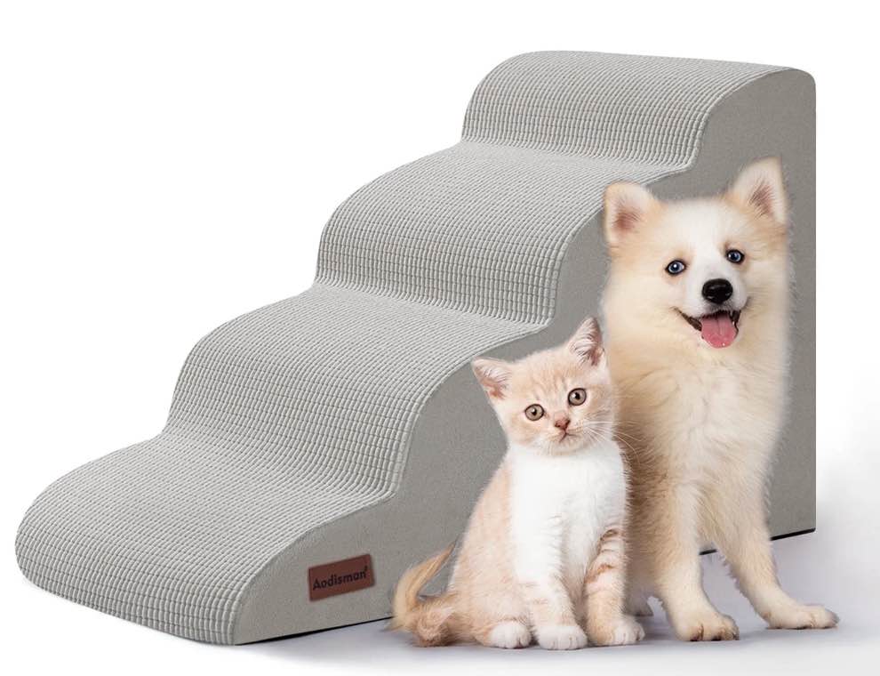 4 Tiers Dog Ramp and Stairs for Beds Or Couches - Non-Slip Sturdy Pet Steps - for Small Dogs to get on High Bed