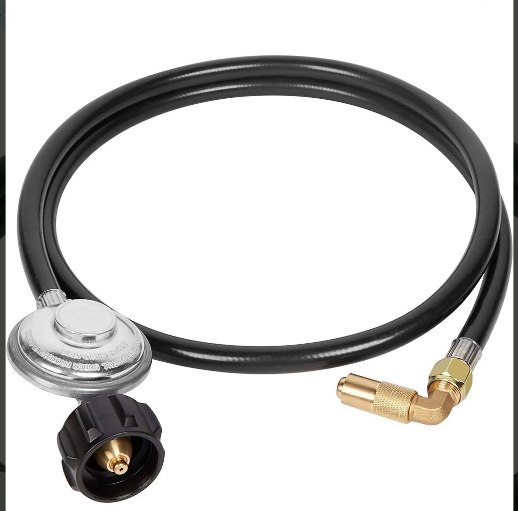 Gaspro 5ft Propane Adapter Hose with Regulator for Grill Blackstone 17 and 22 inch Griddle with 90 Degree Elbow Adapter and 3/8" Female Flare