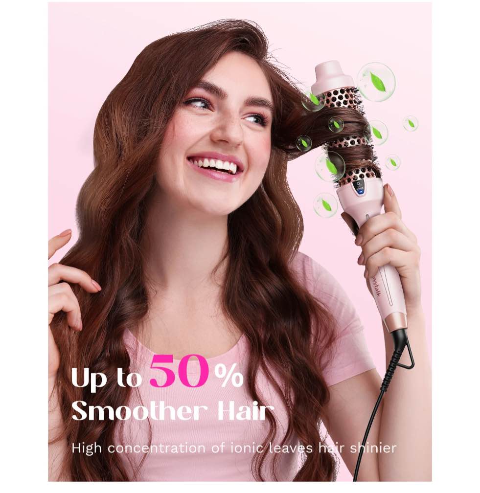 Wavytalk 1.5 Inch Thermal Brush, Negative Ion Thermal Round Brush, Blowout Express, Creates Blowout Look, Dual Voltage, Easy to Use, Pink