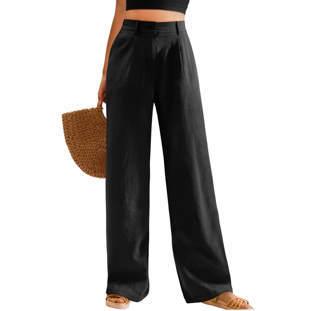 Womens Medium Casual Wide Leg Pants High Waisted Button Down Straight Long Trousers Dresse Pants