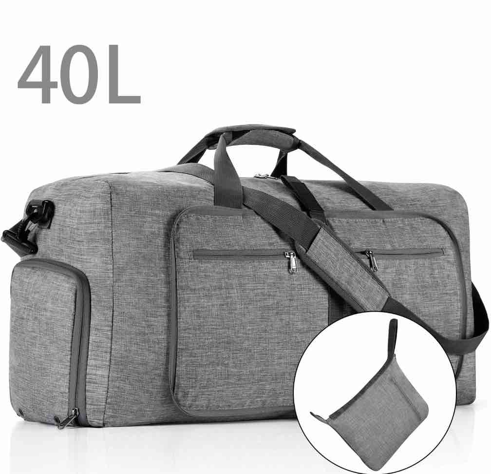 XUEYU 20" Travel Duffle Bag for Men, 40L Foldable Travel Duffel Bag with Shoes Compartment, Overnight Bag for Men Women Waterproof & Tear Resistant, Travel Bag for Traveling Camping Touring, Gray