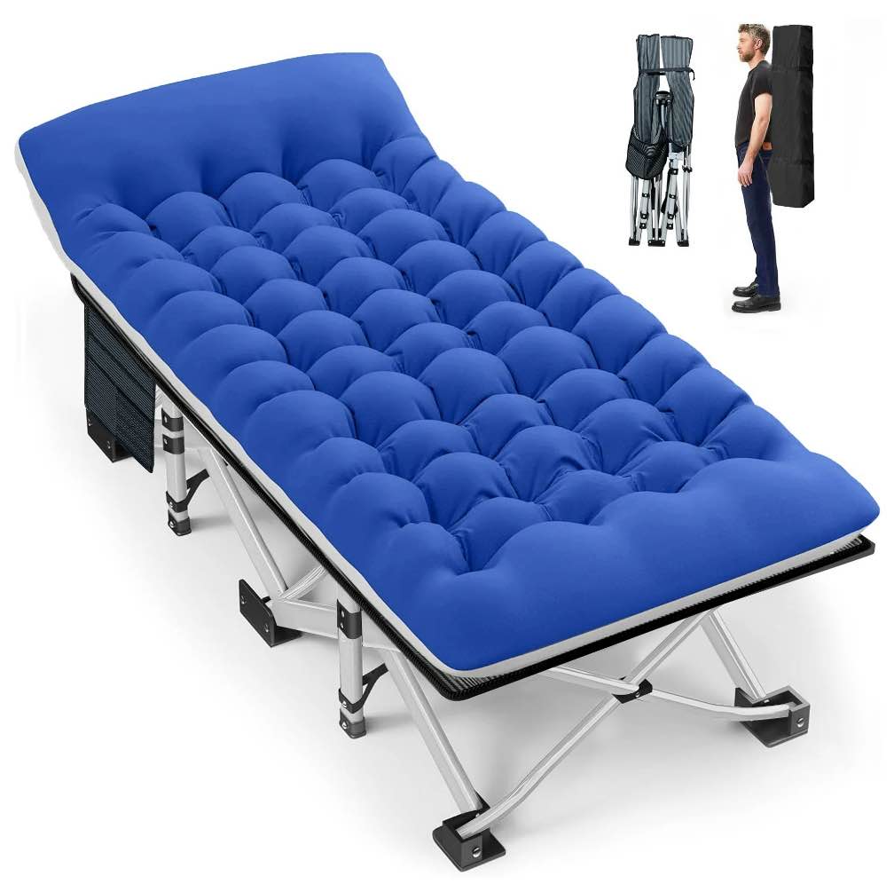 GVDV Folding Camping Cot with 2 Sided Comfort Mattress, Double Layer Oxford Fabric Folding Bed, Portable Sleeping Bed Cot for Camp Office Nap Beach Travel