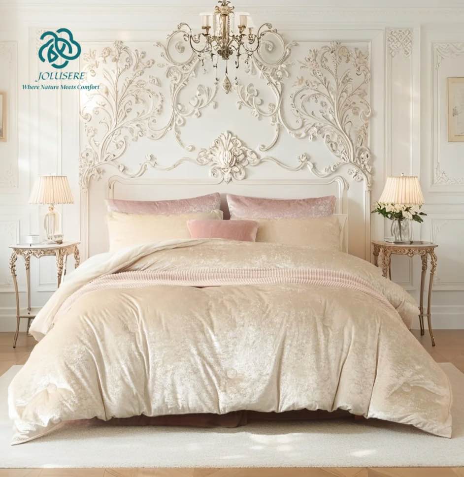 JOLUSERE Cozy Velvet Comforter King Set?Luxury 3-Piece Winter Fluffy Shiny Flannel Warm Reversible Comforter Set?Champagne Gold