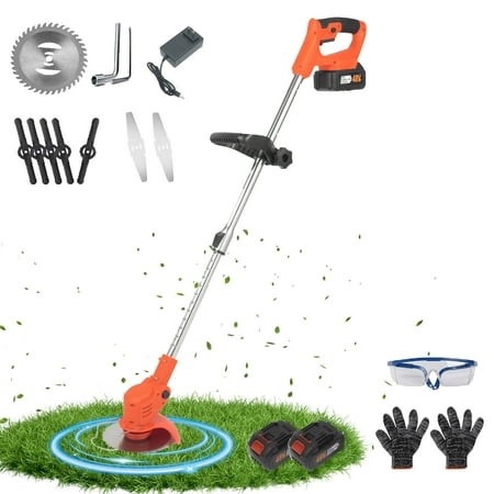 ChicHomey Weed Wacker and String Trimmer, 21V Batteries, 3 Blades Adjustable Length - Lightweight Lawn Edger & Brush Cutter for Yard and Garden