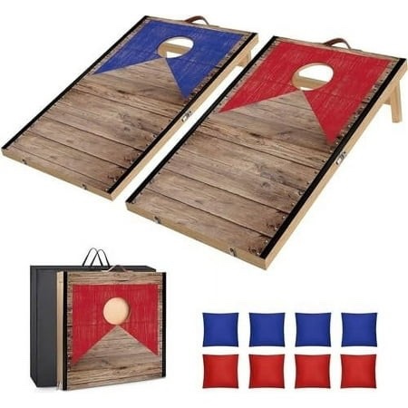 Portable Cornhole Board Set 3 ft x 2 ft Solid Wood Cornhole Set with 6 Bean Bags and Carrying Case Foldable Cornhole Game for Kids and Adult Indoor or Outdoor Backyard Toss Games