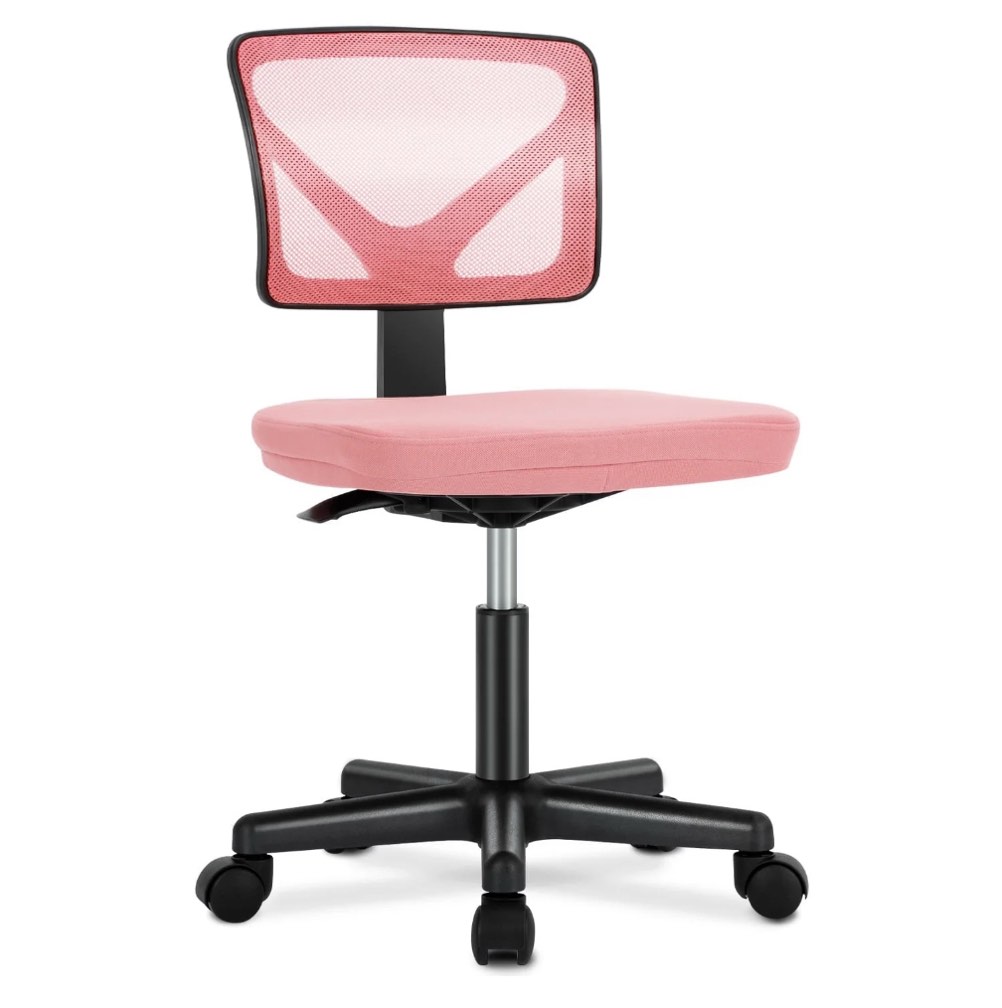 edx Home Office Desk Chair, Armless Mesh Computer Chair Small Space Swivel Adjustable Low Back Task Chair for Teens/Adults, Pink