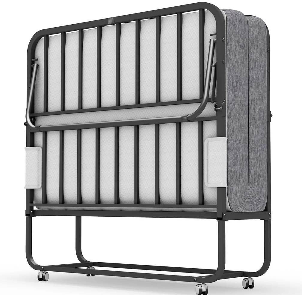 Large Folding Bed with Mattress, 75" x 46" Folded Bed, Rollaway Bed Guest Bed for Adults with Sturdy Frame