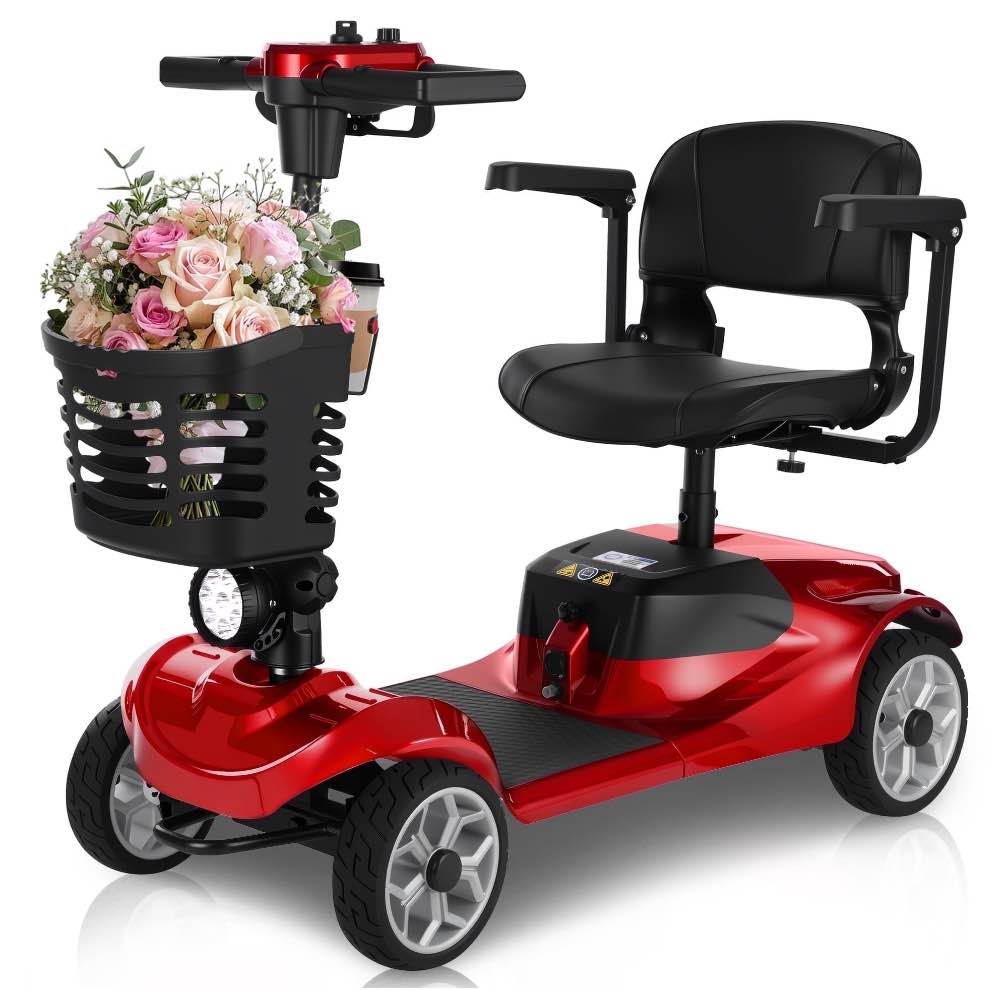Mbxcooter 15 Miles 4-Wheel Mobility Scooter for Adults/Seniors, Foldable Compact Elderly Scooter with Removable Basket, Cup Holder, 350W Powered Electric Wheelchair Device W/360WH Battery