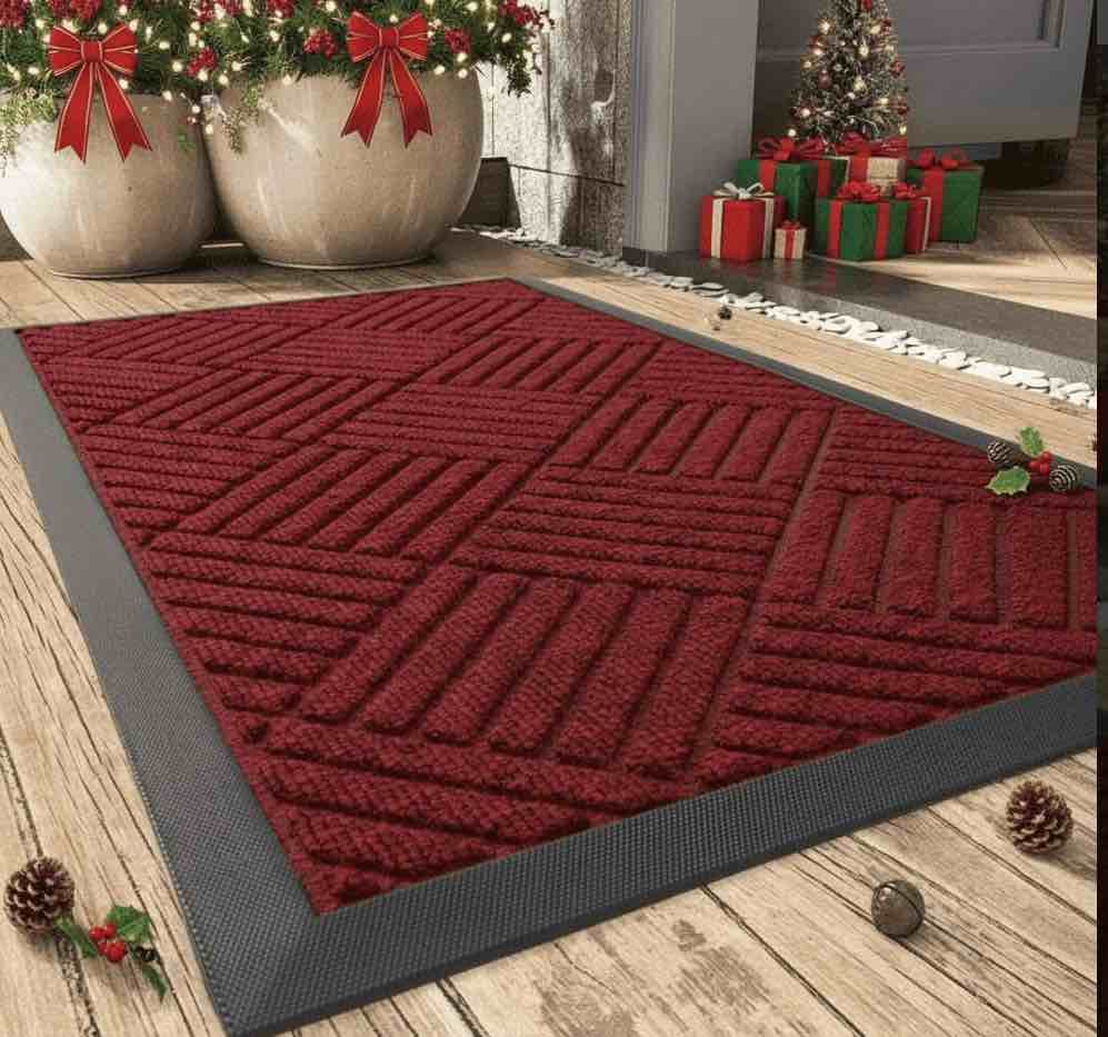 SIXHOME Outdoor Mat Non Slip Doormat 24"x47" Front Door Mat Outside Absorbent Rubber Welcome Mat Low Profile Dirt Trapper Indoor Outdoor Doormat Thicken Crosshatch Entryway Rug Floor Mat Red