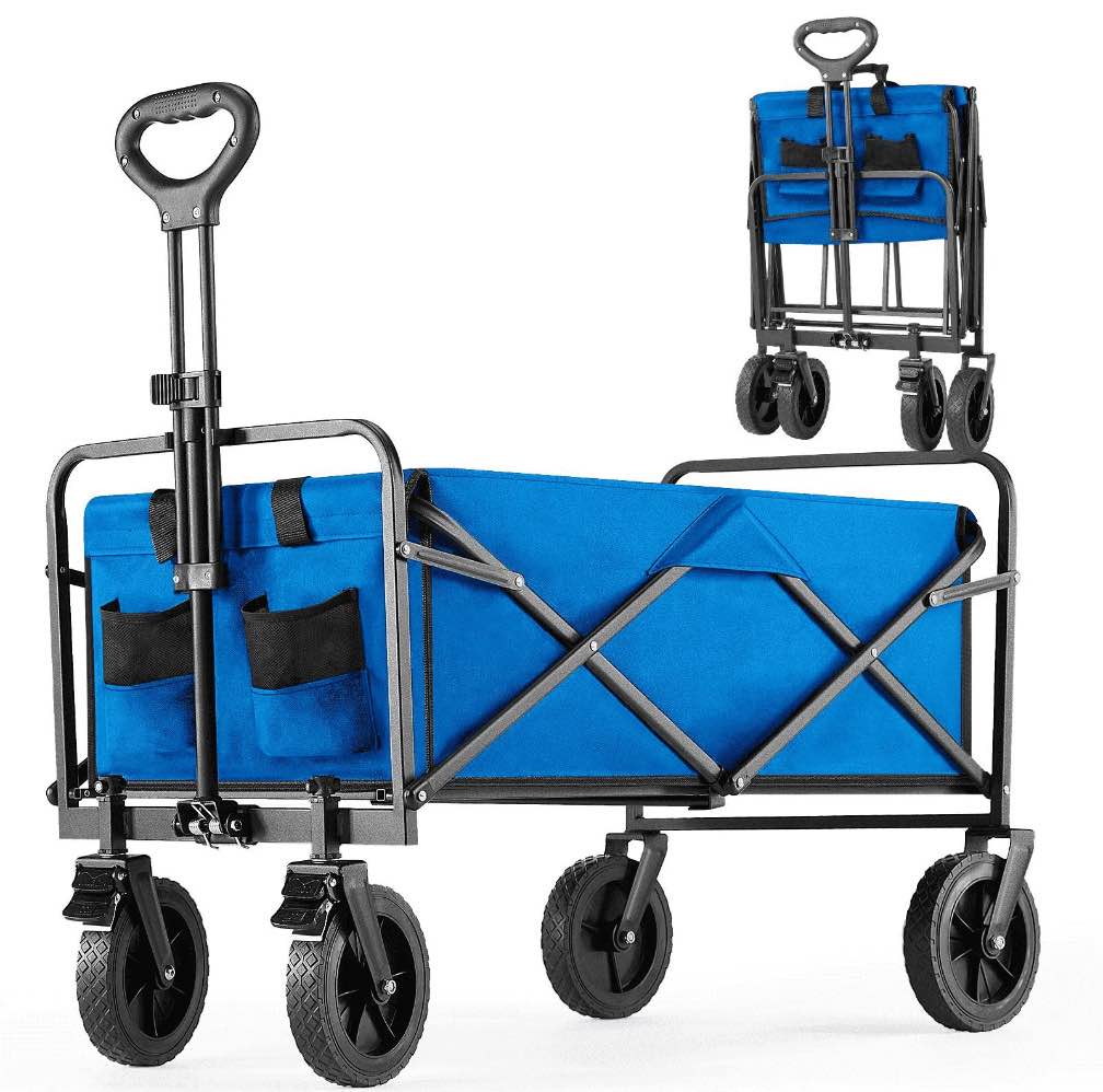 CONCETTA 35" Foldable Wagon, All-Terrain Wheels, 350lbs Capacity, Portable Camping & Beach Cart, Blue