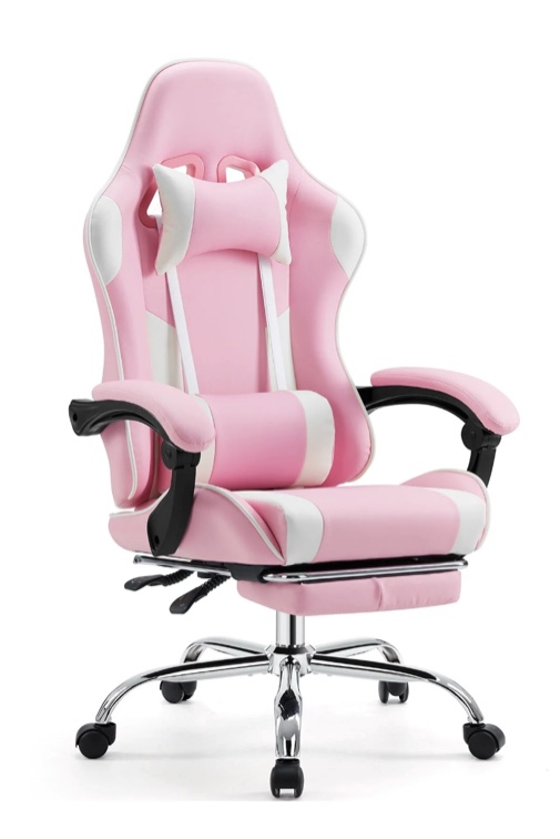 EDX Ergonomic Gaming Chair High Back Office Chair with Lumbar Support and Adjustable Armrests Swivel Racing Chair, Pink and White