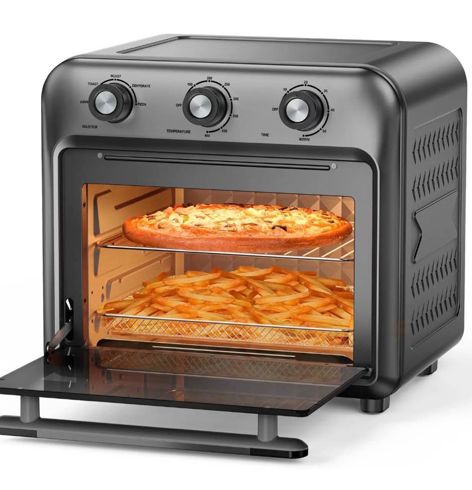 19QT Air Fryer Toaster Oven with Convection, 5-in-1 Countertop Cooker, Visible Window, Oil Free, 1500W, Black