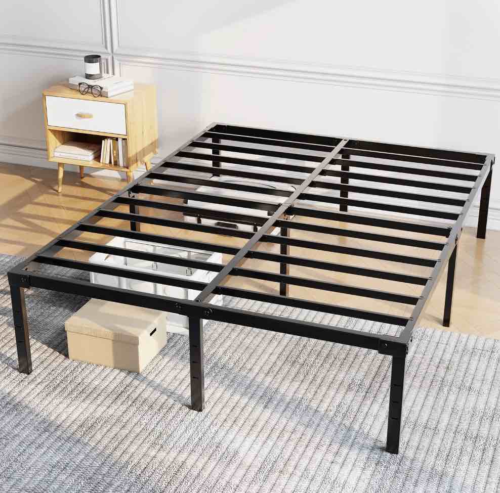 Capri Queen Bed Frame, 18 inch High Metal Platform Bed Frame, 2200 LBS Weight Capacity, Heavy Duty, Noise Free, Easy Assembly, Black