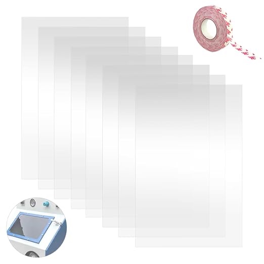 50 Pack Abrasive Blasting Cabinet Lens Cover - 23'' x 11'' Clear Polyester Film Sandblast Cabinet Inner Len Protector Adhesive Standard Sand Blast Film for Abrasive Window Blasting Cabinet Replacement