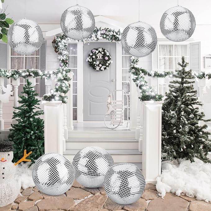 HyDren 12 Set Inflatable Disco Ball with Cover Foldable Hanging Mirror Disco Ornaments for Christmas