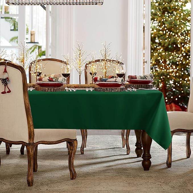 10 Tablecloth - 60 x 120 Inch - Stain and Wrinkle Resistant Washable Polyester Table Cloth, Decorative Fabric Table Cover for Dining Tables, Buffet Parties and Christmas, Hunter Green