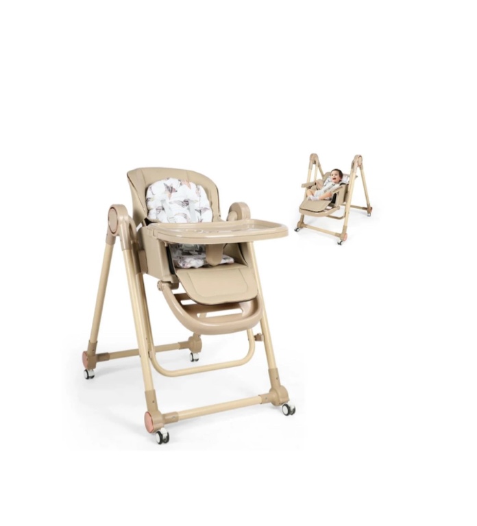 Loewten 3-in-1 Baby High Chair,Convertible Baby Swing,Foldable Infant Dining Chairs Seat with Wheels for Babies and Toddlers,Brown