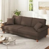 87" Sofa Couch, Comfy Extra Deep Seat 3 Seater Couch for Living Room with Soft Upholstered Round Arms,Free 2 Pillows,Brown