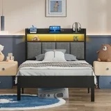Z-hom Storage Metal Platform Bed Frames with LED Light, Twin
