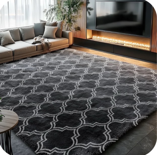 Pentantan 8ft x 10ft Geometric Shag Area Rugs for Living Room, Moroccan Fluffy Bedroom Carpet, Dark Gray