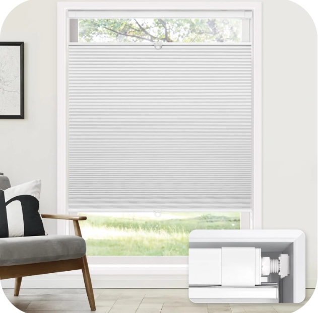 LazBlinds No Tools No Drill Cordless Cellular Shades, Top Down Bottom Up (TDBU) Honeycomb Shades for Home, Light Filtering Thermal Insulation Blinds for Windows, 33" W x 48" H, White