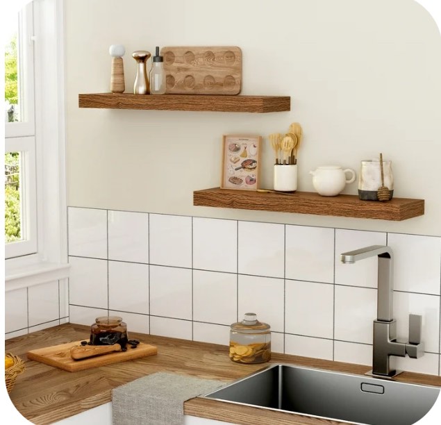 Jouetondream 24X6 Oak Floating Shelves for Wall, Wood Hanging Shelves up to 20lbs for Bedroom, Bathroom, Kitchen(Set of 2)