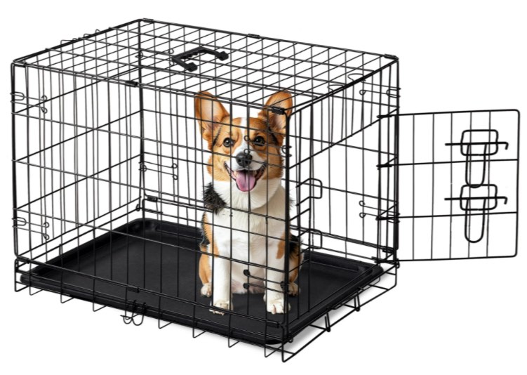EDX Medium Dog Crate, 30" Single Door Folding Metal Wire Dog Cage with Plastic Leak-Proof Pan Tray