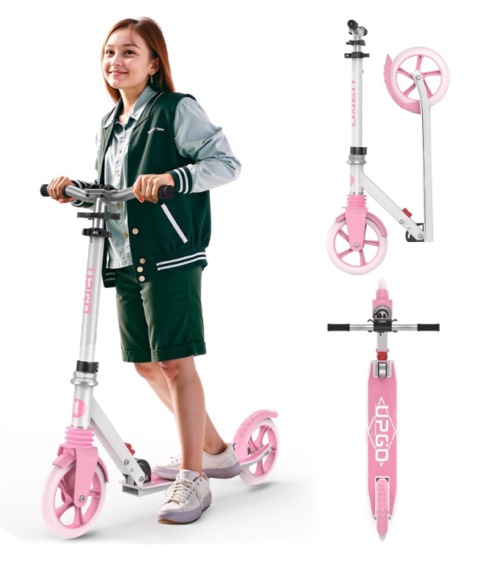 UPGO Kick Scooter for Ages 6+, Kids, Teens & Adults, 240 lb Max Load, Foldable, 8-Inch Wheels, Pink