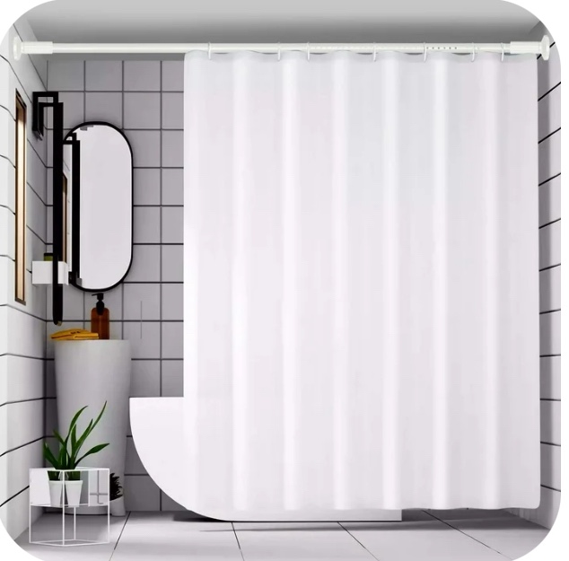 Ktinnead Tension Curtain Rod 51-128in, Extra Long Curtain Rod No Drilling for Window or Bathroom Patio, Adjustable Spring Shower Curtain Rod, Easy to Install Never Rust, Rod Diameter 1.26in-White