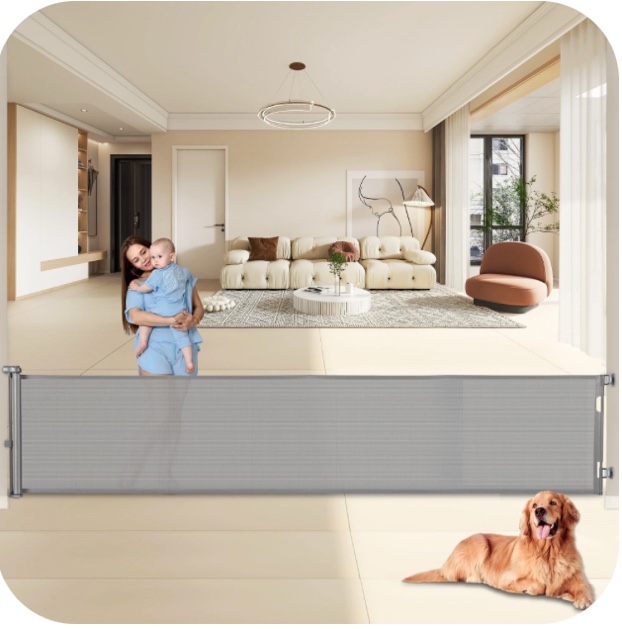 140 Inch Retractable Baby Gates, Extra Wide Baby Gates for Large Openings, Mesh Dog Gate Retractable, Safety Gates for Kids or Pets, Extra Long Baby Gates for Stairs Doorway Indoor Outdoor-Gray