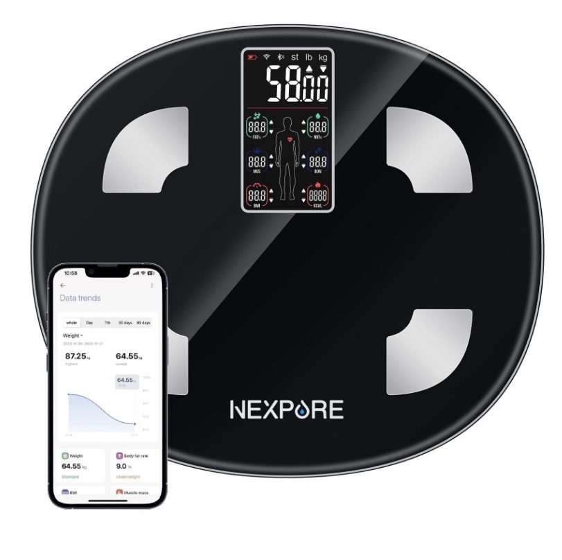 NEXPURE Smart Body Weight Scale, Digital Bluetooth BMI Scale with Body Fat & Muscle Mass Analyzer, 400lb Capacity, Large 11.5" Platform Bathroom Scale with App