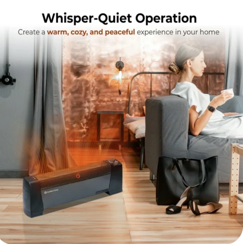 Comfort Zone Baseboard Space Heater with Adjustable Thermostat, Black