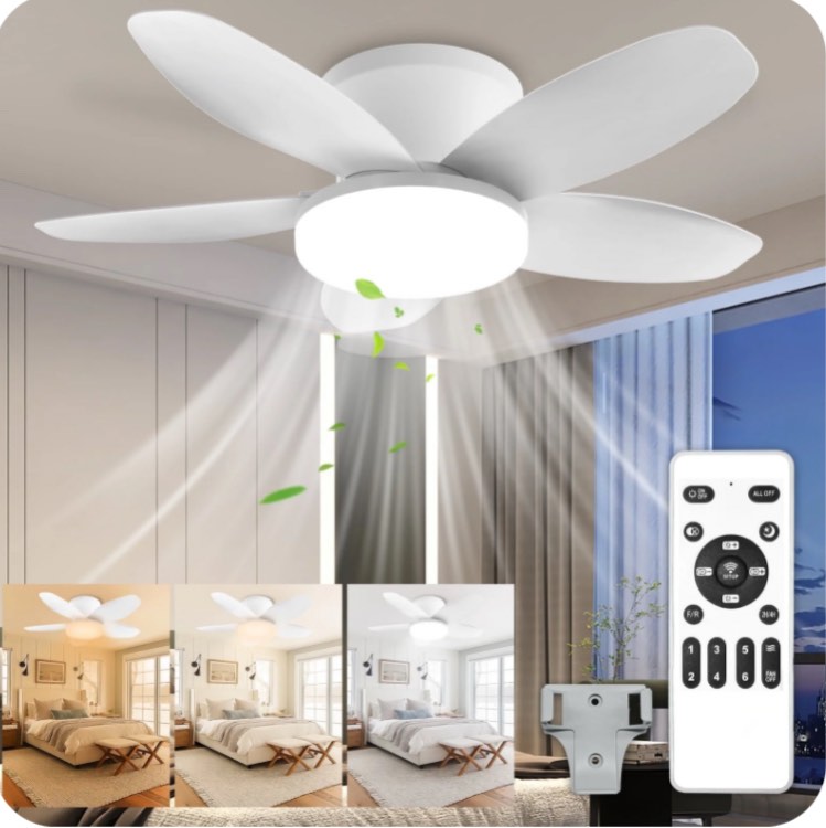 HAARAY Ceiling Fans with Lights Flush Mount, 24" Low Profile LED Ceiling Fan with Light and Remote, DC Reversible Motor, 6 Speed 3 Color Dimmable White Ceiling Fan Light 1800LM for Bedroom Kitchen