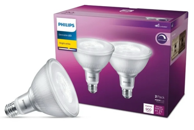 Philips LED 90-Watt PAR38 In/Outdoor Flood Light Bulb, Bright White, Dimmable, 40° Beam Spread, E26 Medium Base (2-Pack)