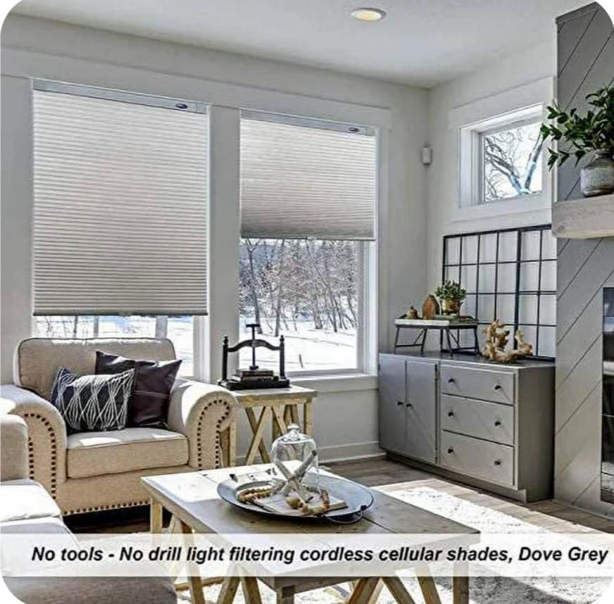LazBlinds Cordless Cellular Shades, No Tools No Drill Light Filtering Honeycomb Shades Pleated Blinds for Windows, 25'' W x 64'' H, Dovy Grey