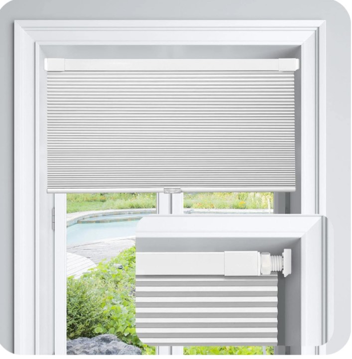LazBlinds Cordless Cellular Shades, No Tools No Drill Blackout Honeycomb Shades Pleated Blinds for Windows, 25" W x 64" H , Silver White