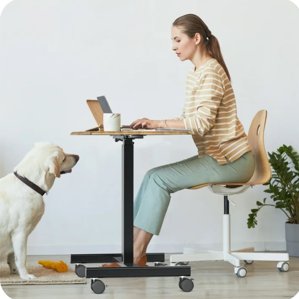 EDX Small Standing Desk with Mobile Portable Rolling Wheels, Height Adjustable desk for Home Office,Rust Brown