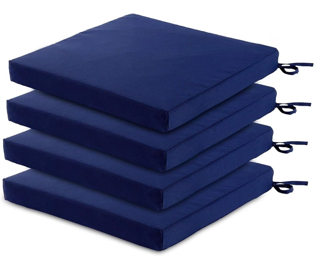 Patio Chair Cushions Set of 4, Outdoor Seat Cushions for Patio Furniture 17 x 17 Inch, Indoor Square Corner Dining Chair Pads Set with Ties and Inner Dust Cover, (Dark Blue)