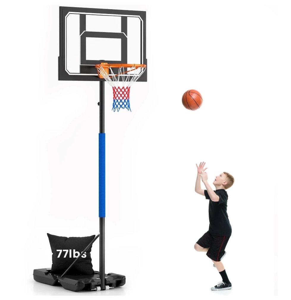 Basketball Hoop Stand 5-9 ft Adjustable, Portable Basketball Goals for Kids Teenagers, Great Outdoor, Backyard, Driveway, Indoor Play, Black