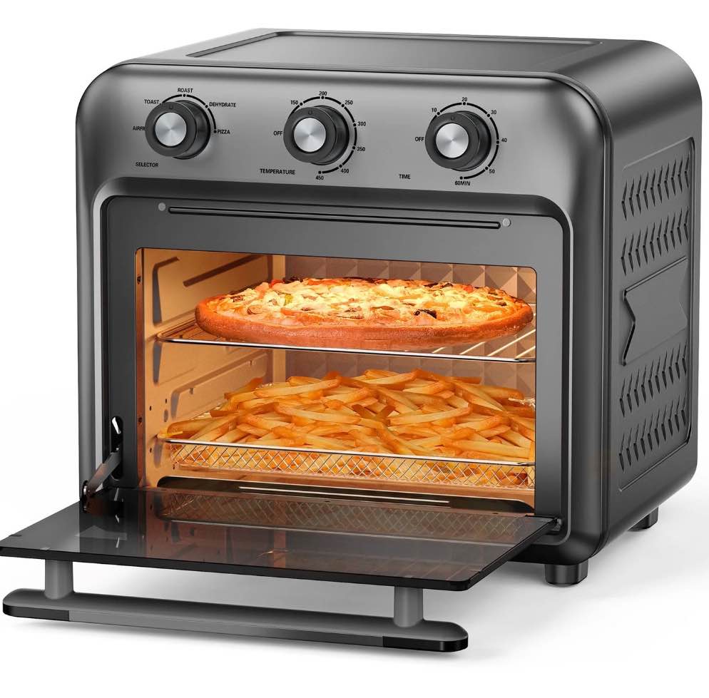 19QT Air Fryer Toaster Oven with Convection, 5-in-1 Countertop Cooker, Visible Window, Oil Free, 1500W, Black