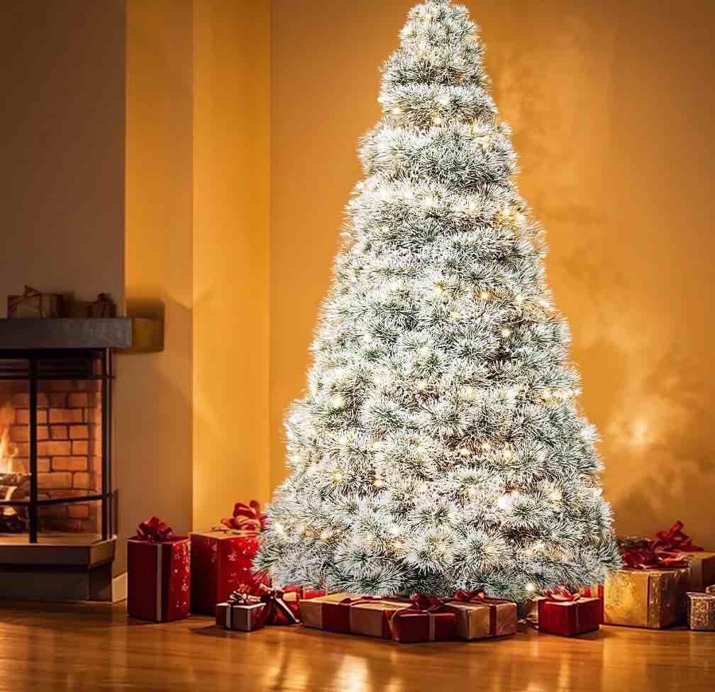 MCQ 6ft Flocked Pre-lit Artificial Christmas Tree with Warm White Incandescent Lights